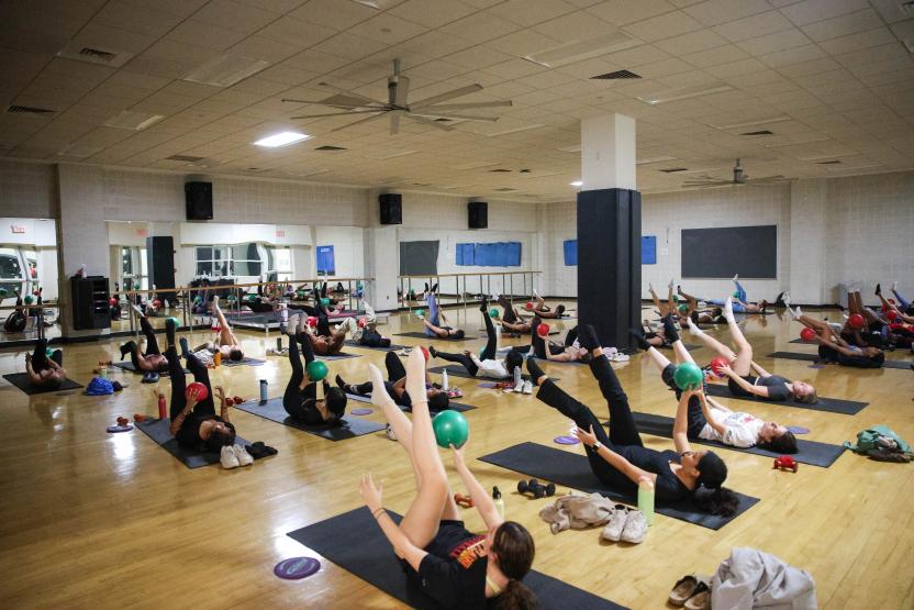 pilates class in the group fitness studio
