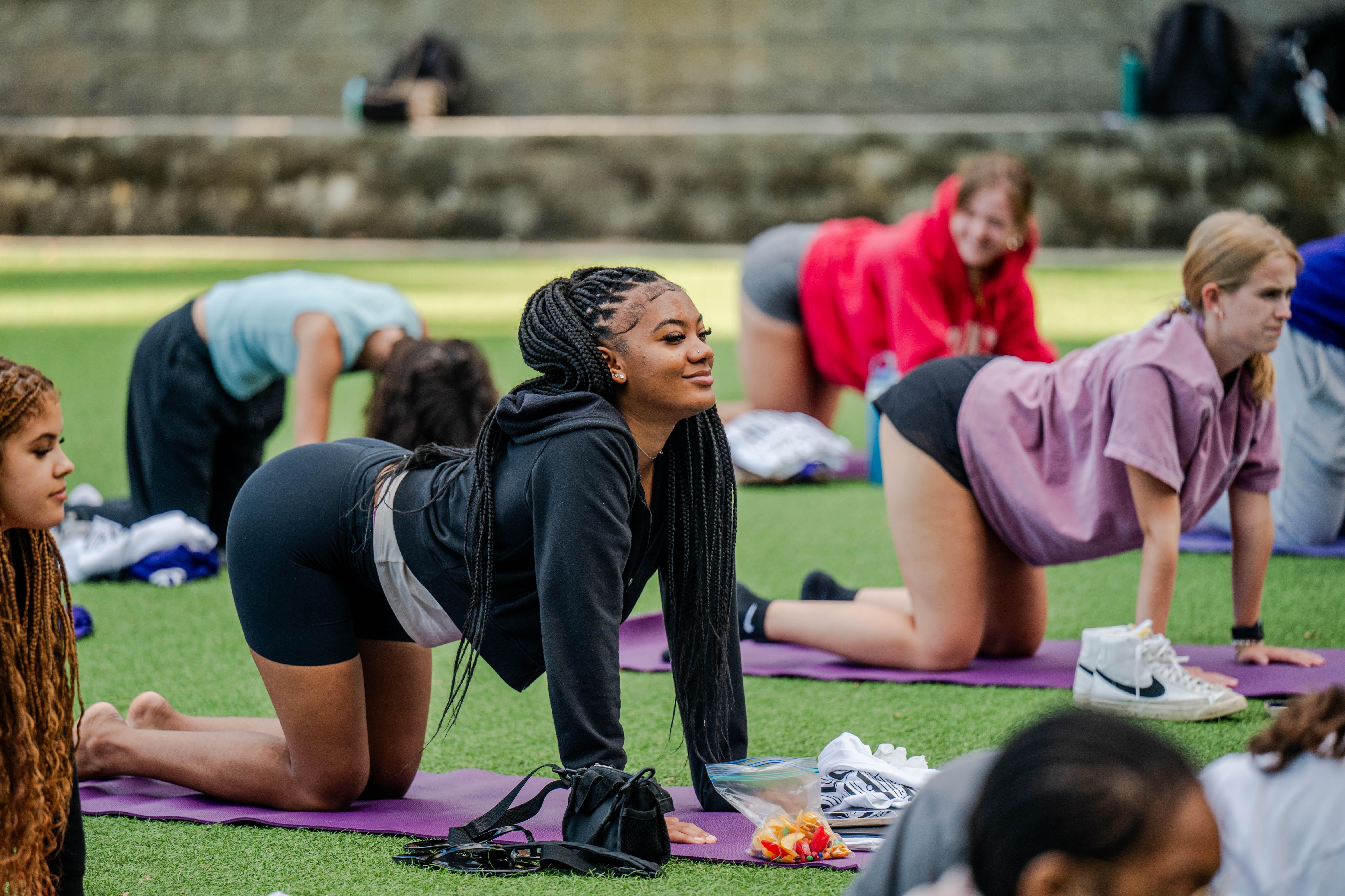 yoga in group outside